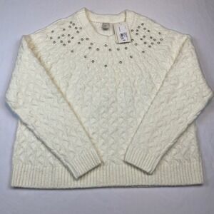 A New Day‎ Embellished Rhinestone Sweater Cream Women's XXL NWT Holiday Sparkle